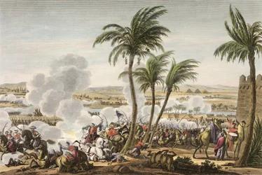 Slaget ved pyramiderne, 3 Thermidor, år 6 (21. juli 1798) indgraveret af Louis Francois Couche (1782-1849) (akvatinte)
